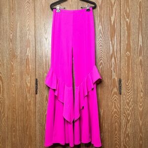 Valentine Fuchsia Ruffle Flare Leg High Waisted Clubbing Pants Women's L Stretch